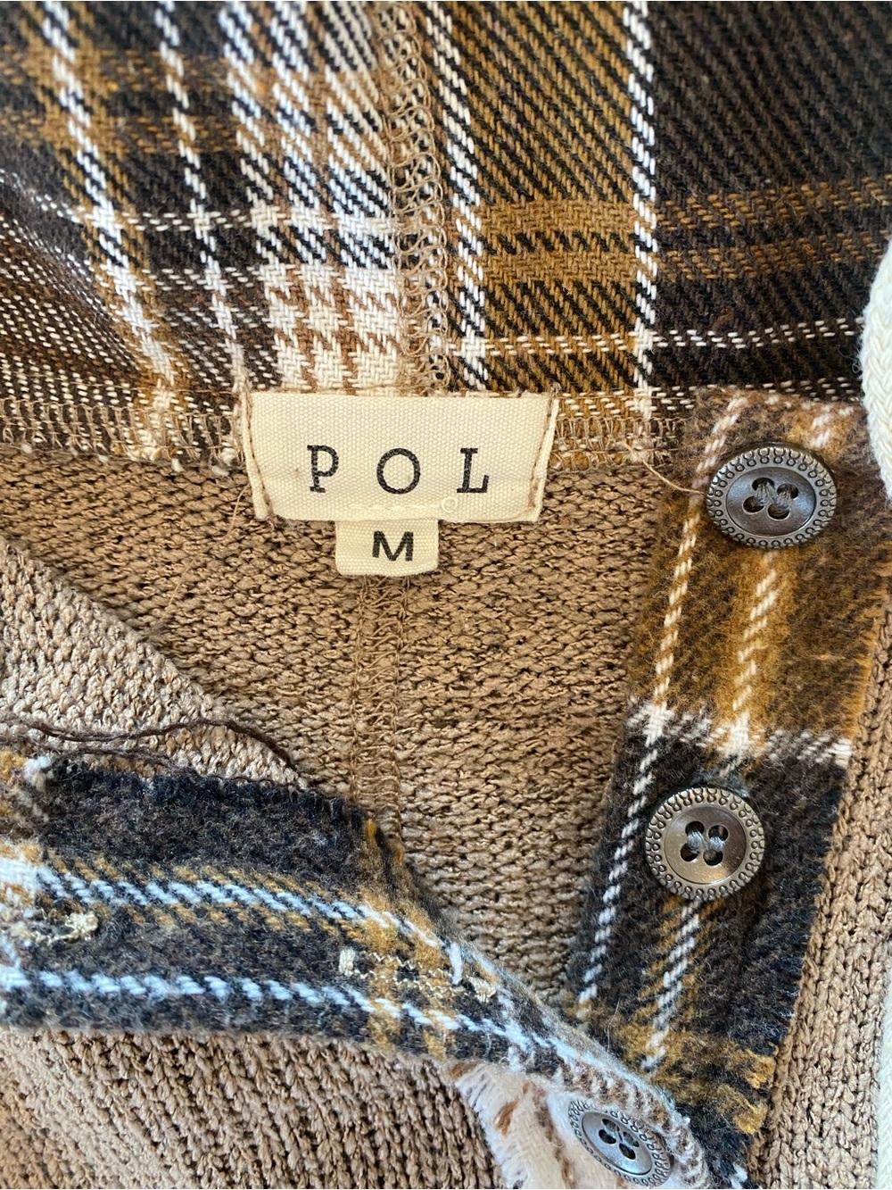 POL COOL WEATHER INCLINED PLAID HOODIE IN MOCHA - cabincore - fall - size medium - Picture 4 of 11